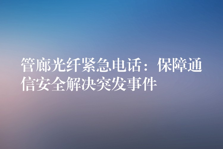  管廊光纖緊急電話：保障通信安全解決突發(fā)事件